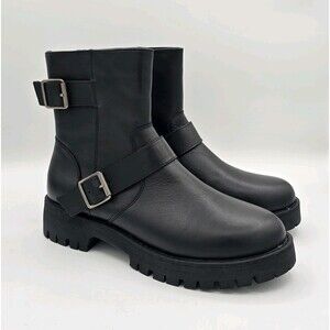 Steve Madden “Crusader” Women’s Genuine Leather Inside Zip Lug Boot (Black) NEW